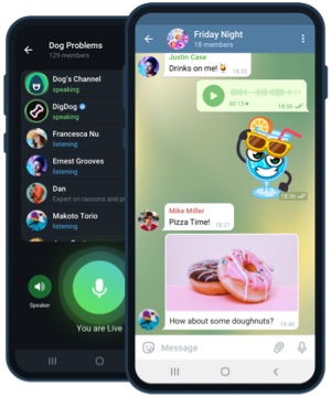 Ảnh chụp Telegram trên điện thoại Android với trò chuyện nhóm và cuộc gọi thoại