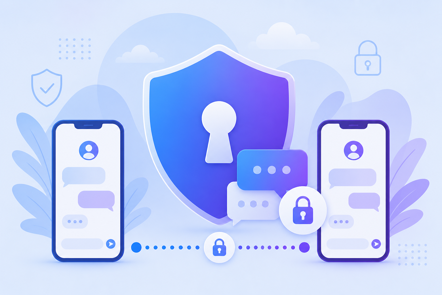 Minh họa bảo mật mã hoá đầu cuối giữa hai điện thoại trên Telegram