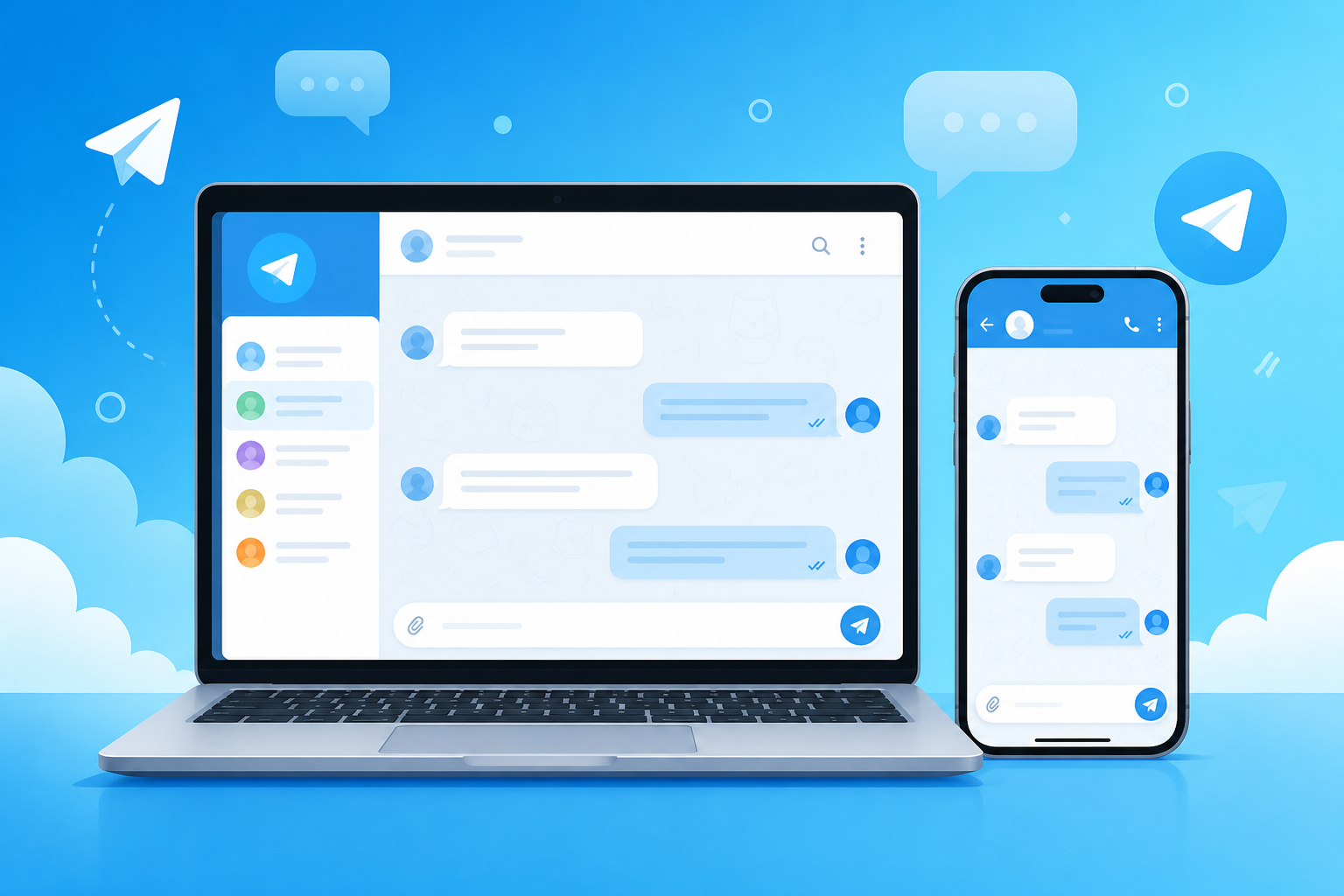 Telegram đồng bộ trên máy tính để bàn, laptop và điện thoại với giao diện trò chuyện đầy đủ